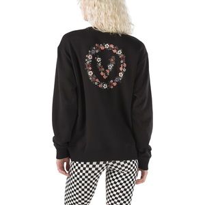 Small Black Vans Women's Floral V BFF Pullover Crew Sweatshirt